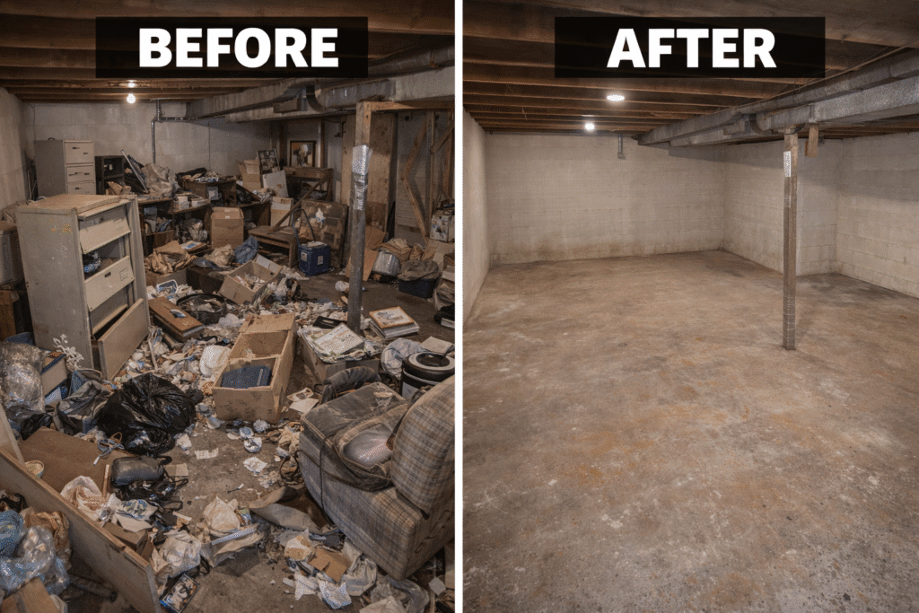 Before and after eviction cleanout in Baltimore, MD